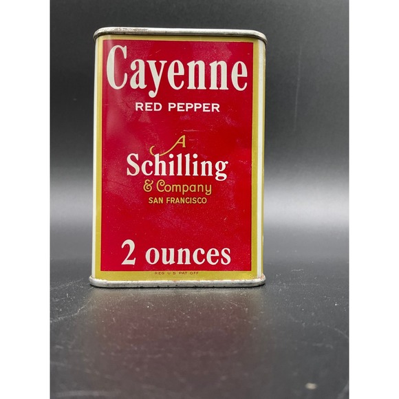 Vintage Schilling Cayenne Red Pepper Tin 2oz Spice Can San Francisco Advertising - Picture 1 of 7